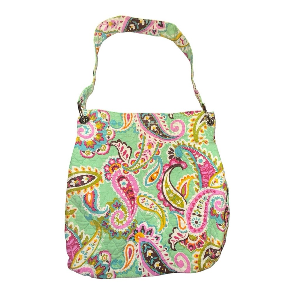 Vera Bradley Mint Green Pink Tutti Frutti Paisley Quilted Tote Bag